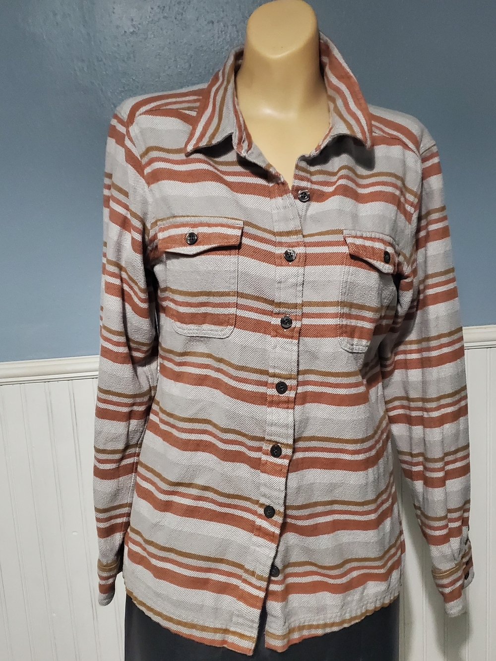 Patagonia Long Sleeve Button Up Fjord Striped Shirt Sz M  Outdoor Granola Layers